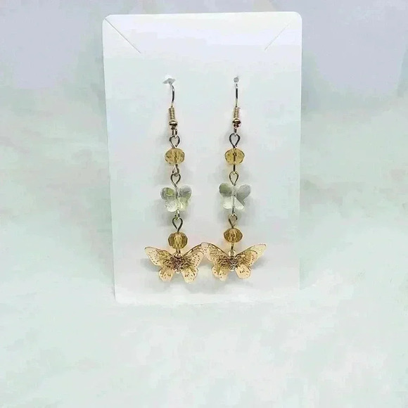 Butterfly Charm Drop Earrings in Yellow Gold - Picture 1 of 3